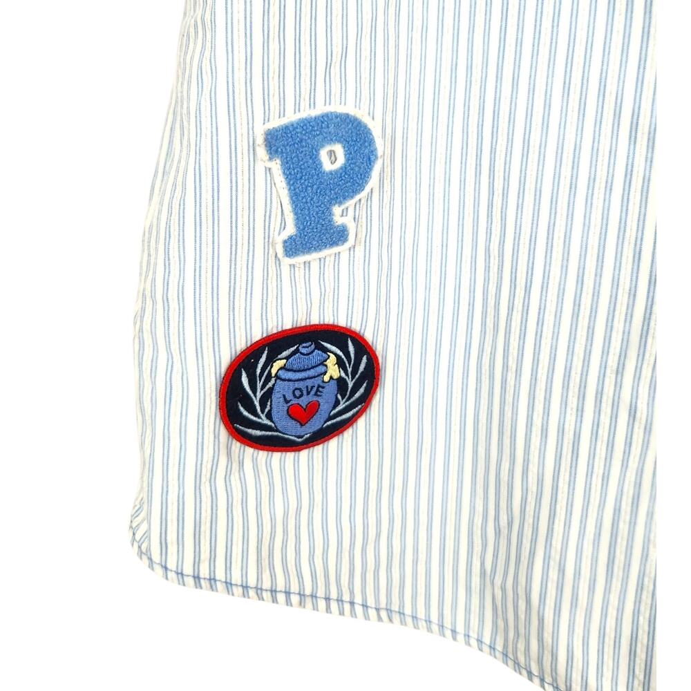 Vintage Disney Pooh Bear XL Button Front Striped Top Embroidered Patches Cap Slv - Picture 4 of 5